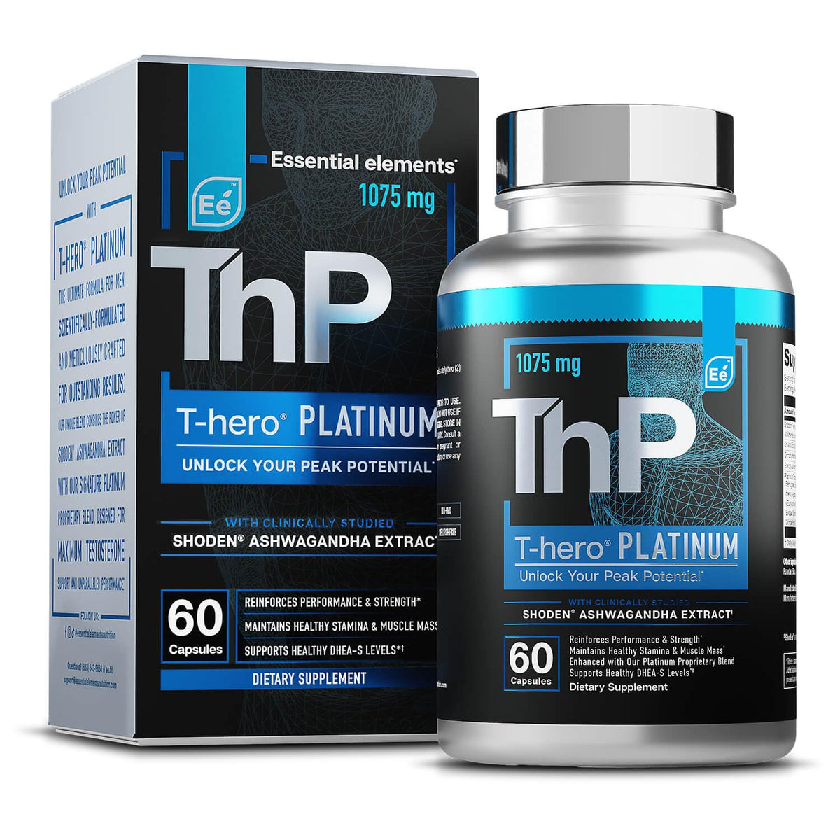 Essential Elements T-Hero Platinum bottle promoting daily vitality and focus