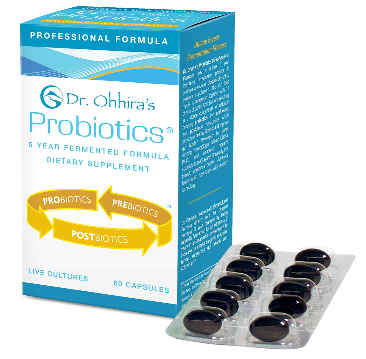Essential Formulas Dr. Ohhira's Probiotics bottle shows mature fermentation and gut support.