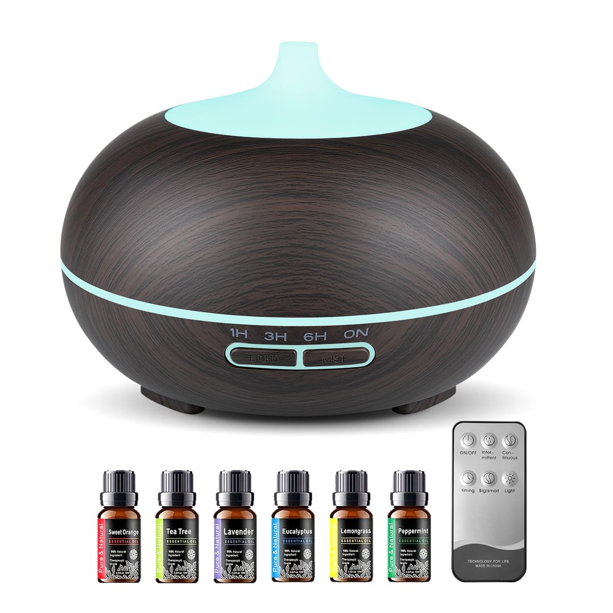 Essential oil diffuser 550ml front view showing sleek design and calm ambiance