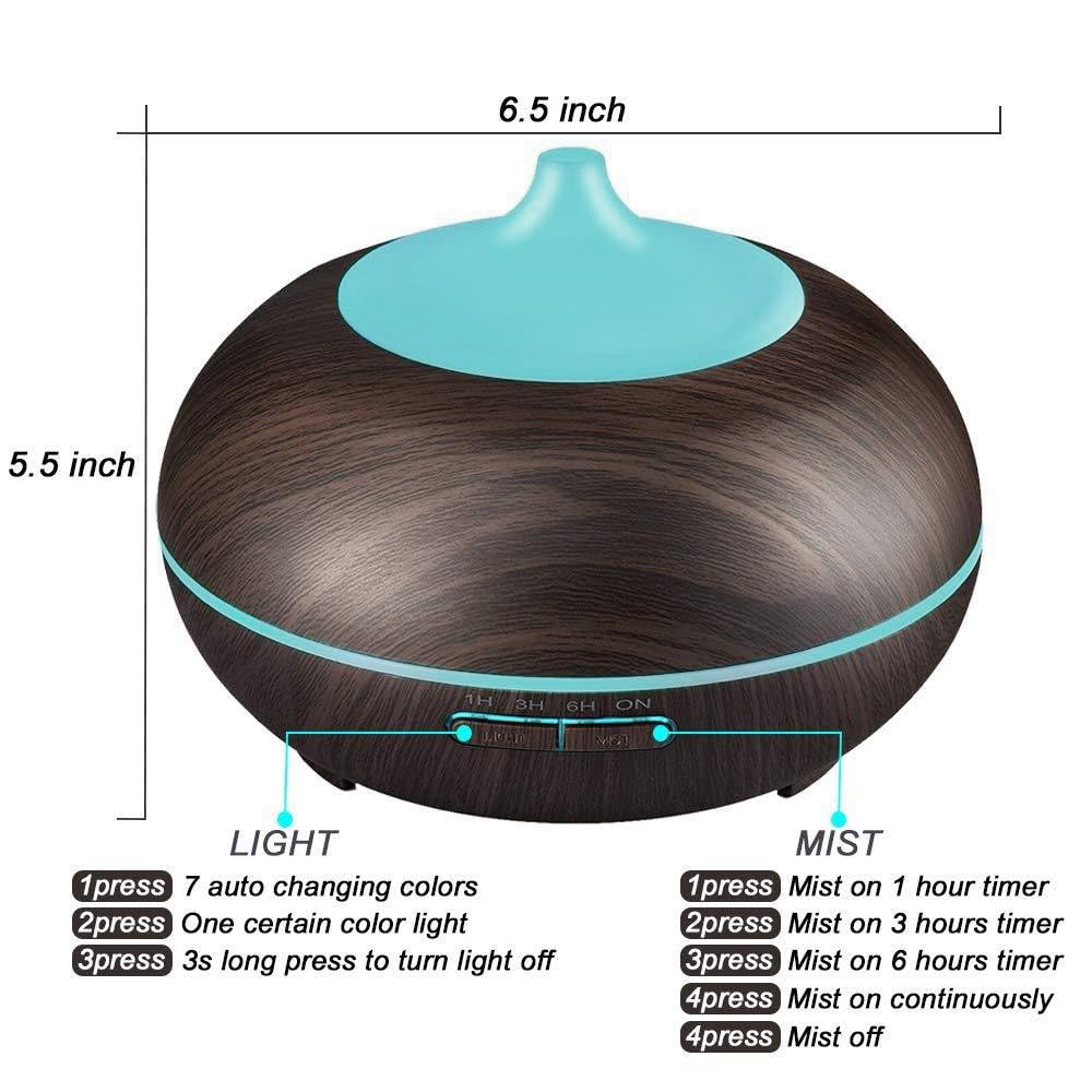 Essential oil diffuser 550ml top view highlighting large water tank for extended use