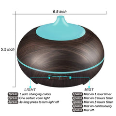 Essential oil diffuser 550ml top view highlighting large water tank for extended use
