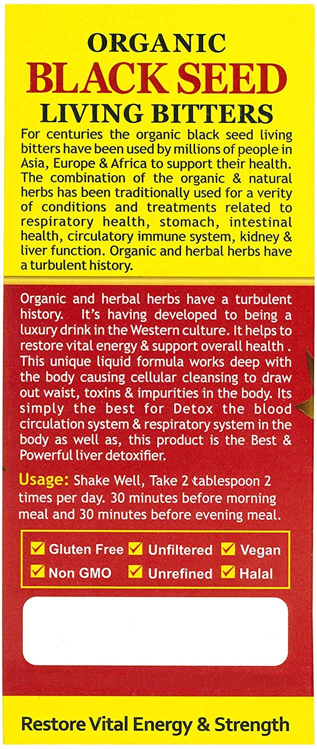 Essential Palace Black Seed Detox liquid being poured, ideal for mixing into drinks.