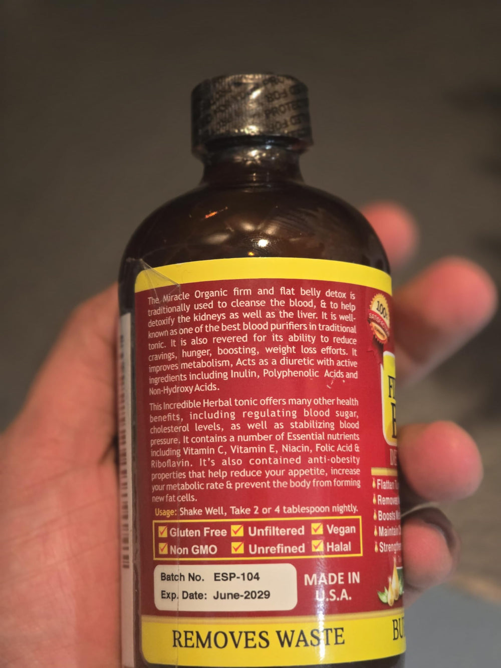 Essential Palace Detox Energizer bottle on counter—compact design for everyday use.