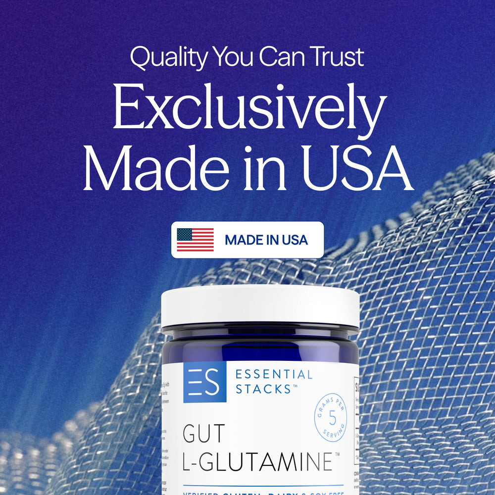 Essential Stacks Gut L-Glutamine powder scoop with daily 5 g measure