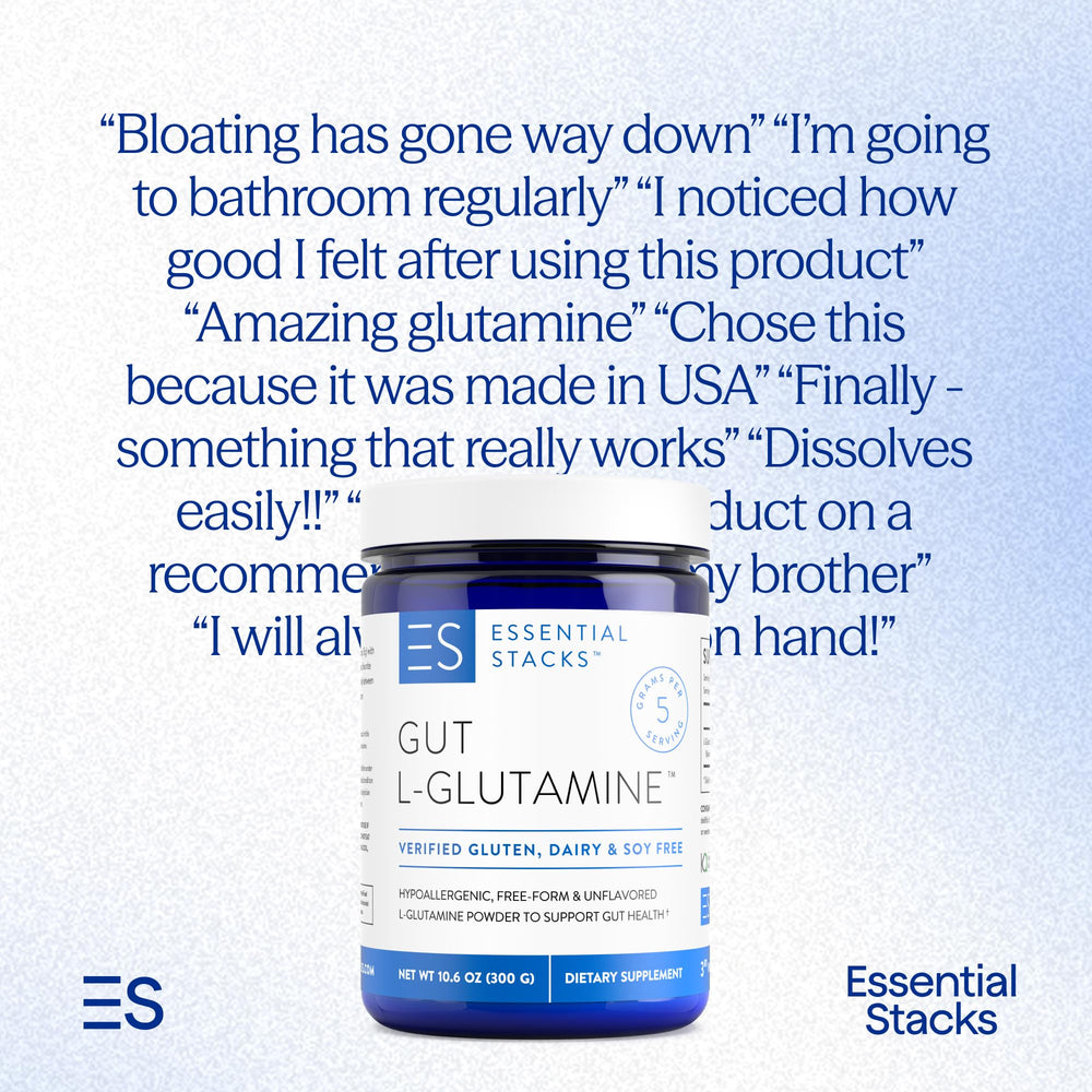 Essential Stacks Unflavored L-Glutamine powder bottle