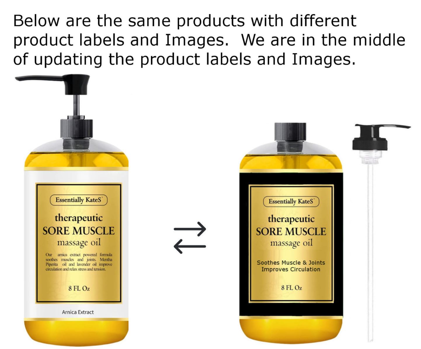Essentially KateS sore muscle oil pour showing cooling peppermint and arnica