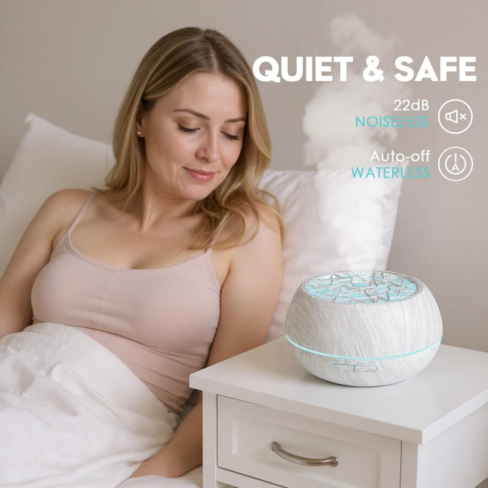 Essentil diffuser with remote control for easy adjustments from the couch.