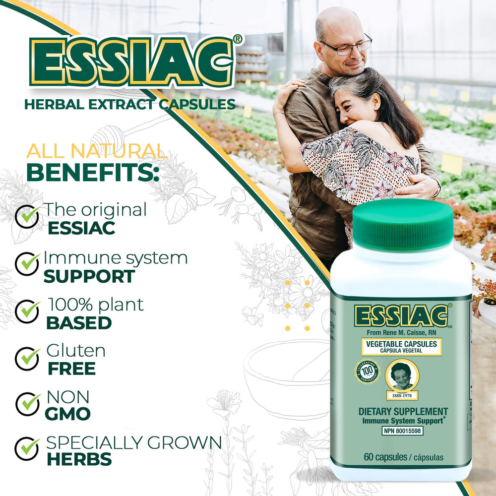 Essiac bottle shown in side view for easy reference.