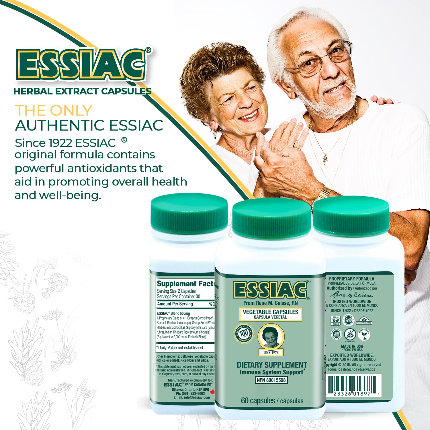Essiac ingredients label close-up featuring burdock and sorrel.
