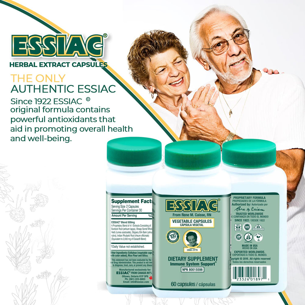 Essiac ingredients label close-up featuring burdock and sorrel.
