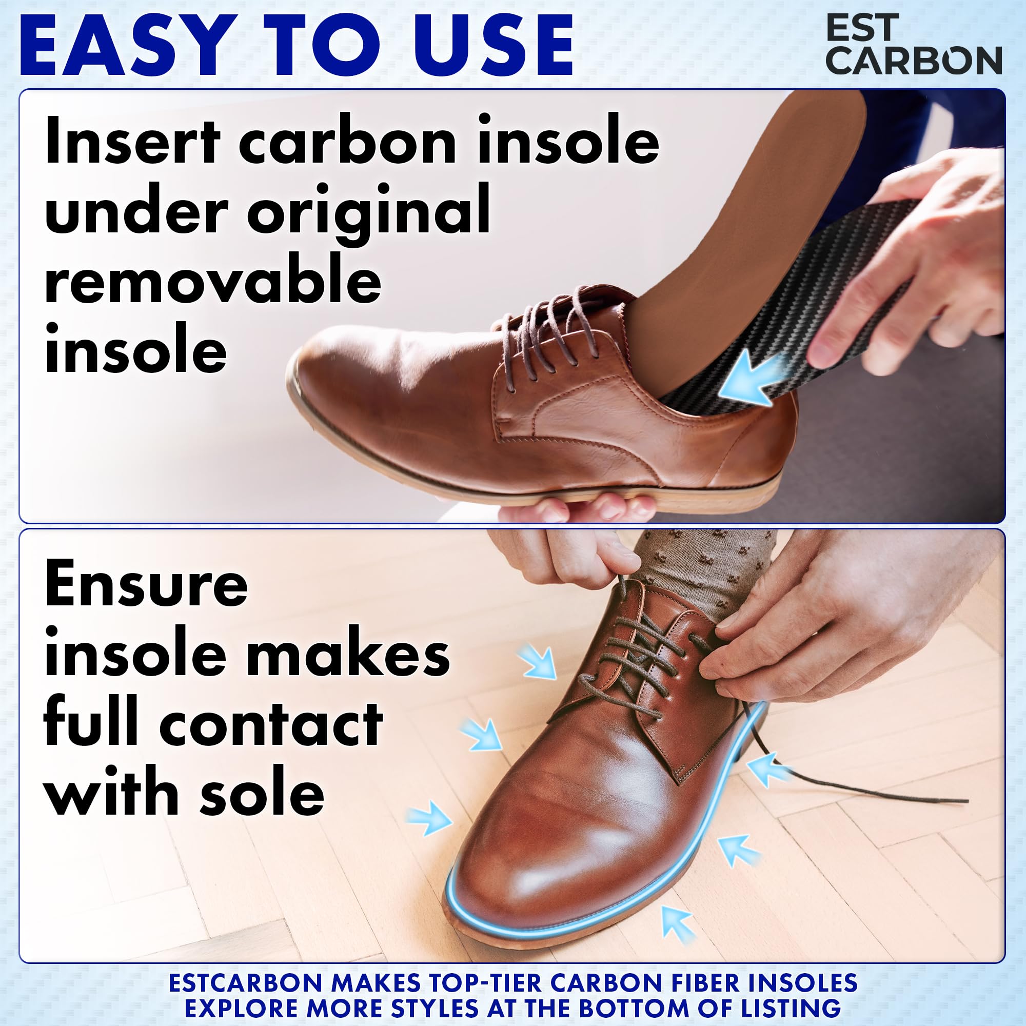 EstCarbon post-op shoe alternative insole adds stiffness with low profile.