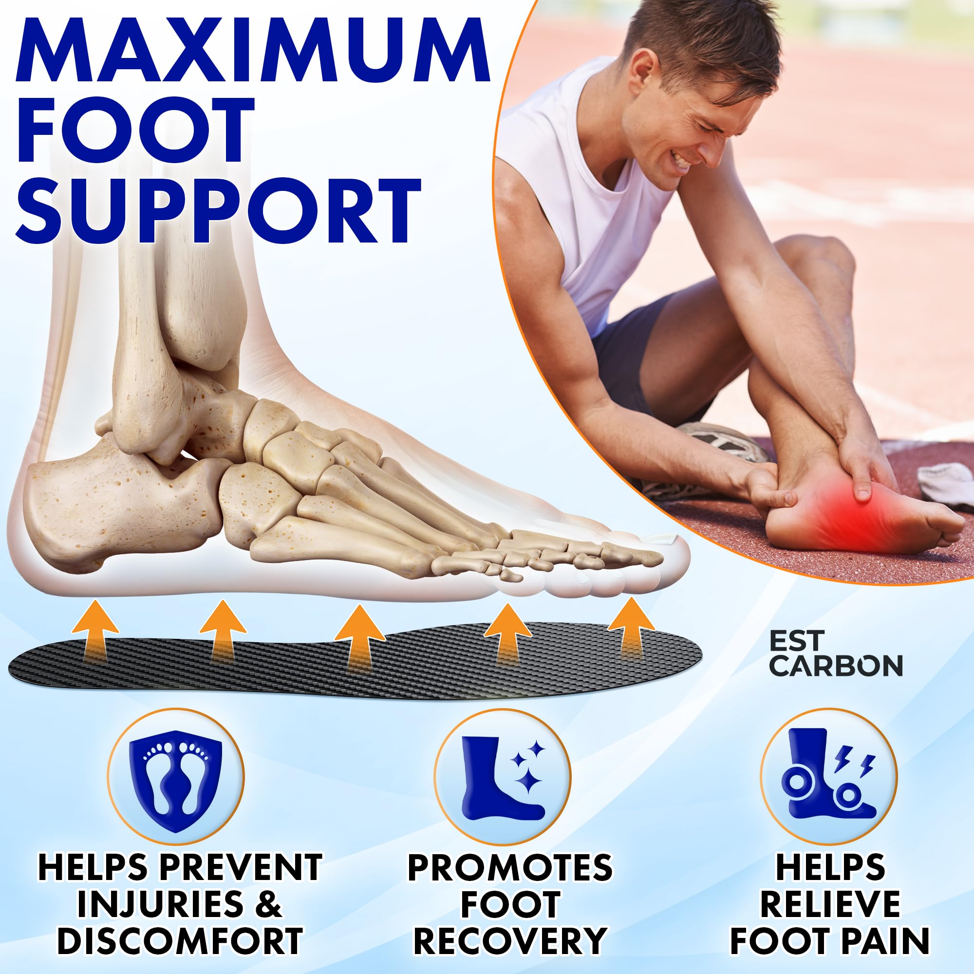 EstCarbon reversible design insole fits either foot for versatile wear.