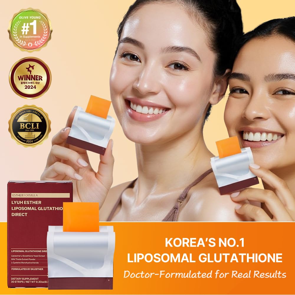 ESTHER FORMULA Liposomal Glutathione Strip bottle closeup emphasizes premium quality