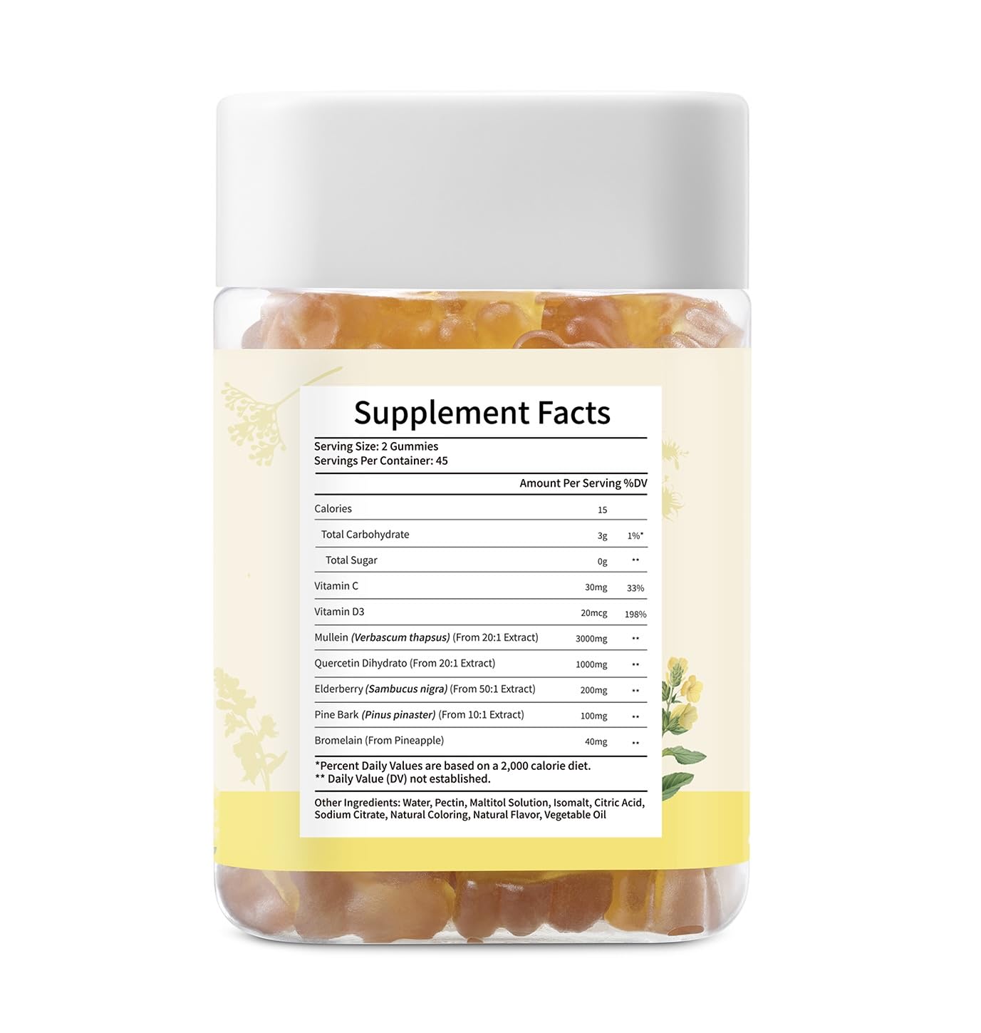 Esverco Mullein Gummies vegan sugar-free label close-up