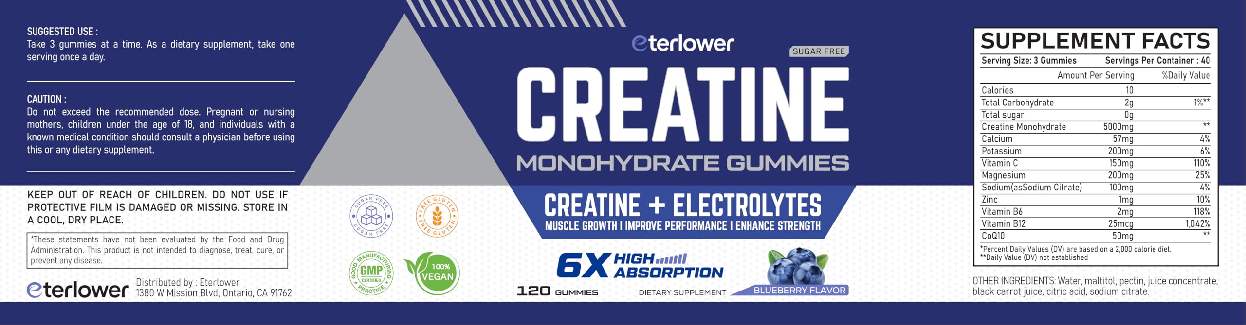 eterlower Creatine Monohydrate Gummies blueberry flavor—delicious pre-workout snack