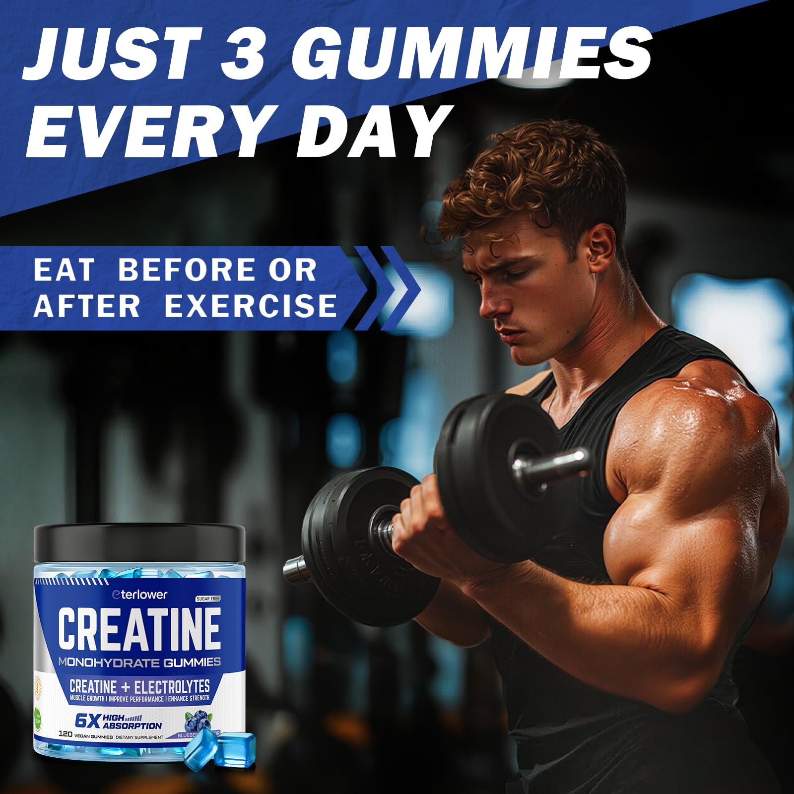 eterlower Creatine Monohydrate Gummies vegan sugar-free—plant-based option for athletes