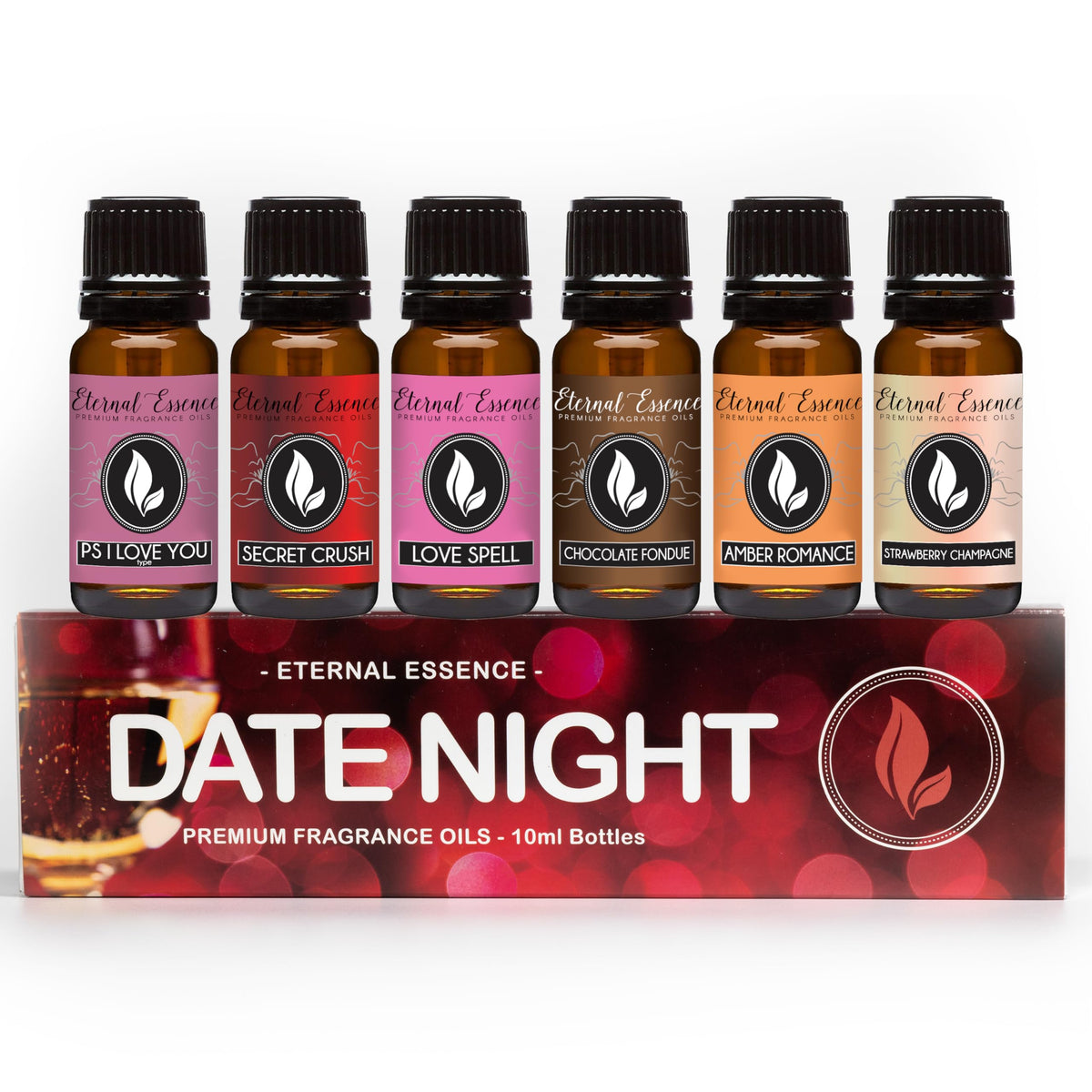 Eternal Essence Oils date night set bottles displayed for crafting candles and diffusers