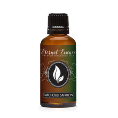 Eternal Essence Oils Patchouli Saffron bottle ideal for creating scented candles.