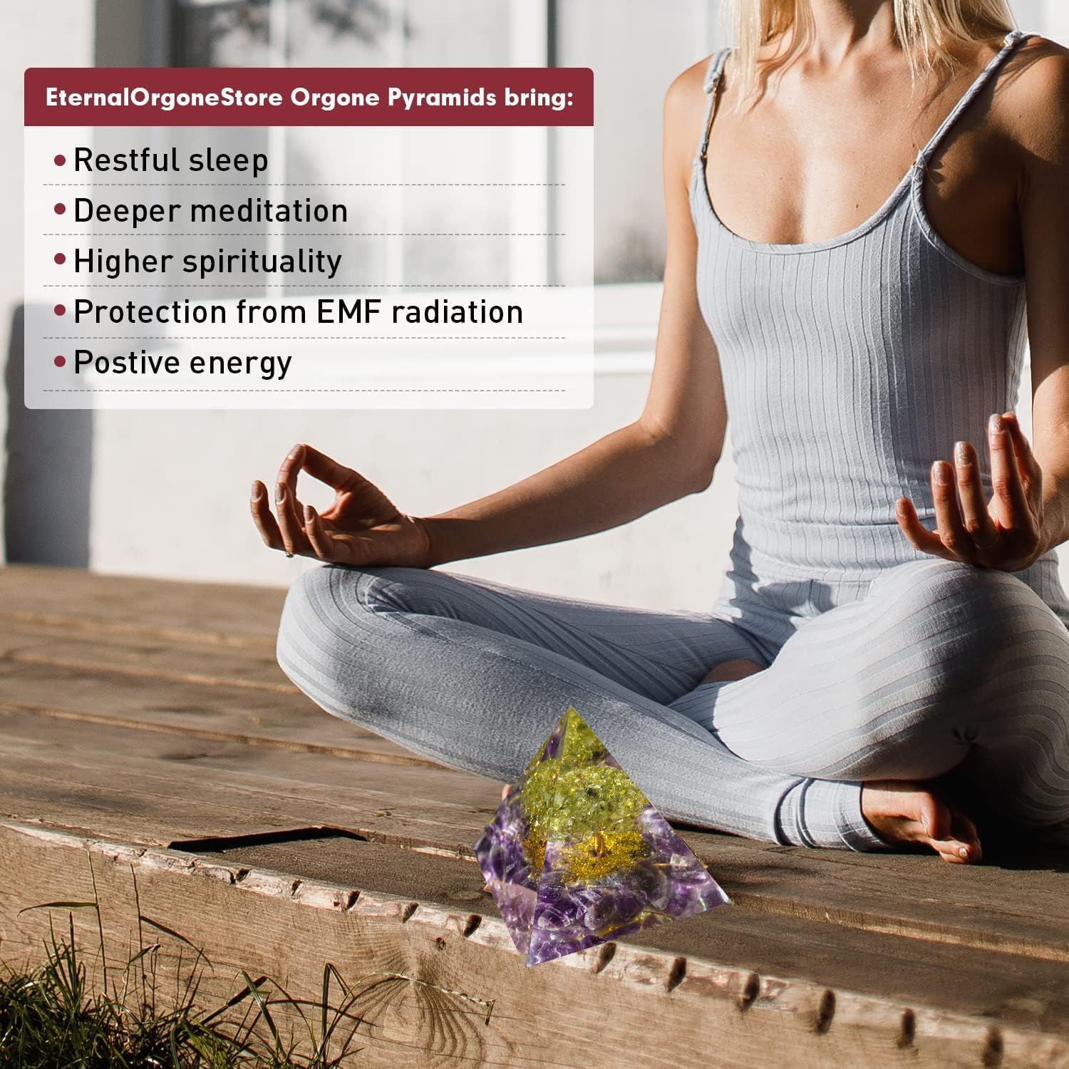 EternalOrgone Tree of Life pyramid with Reiki area; complements energy work