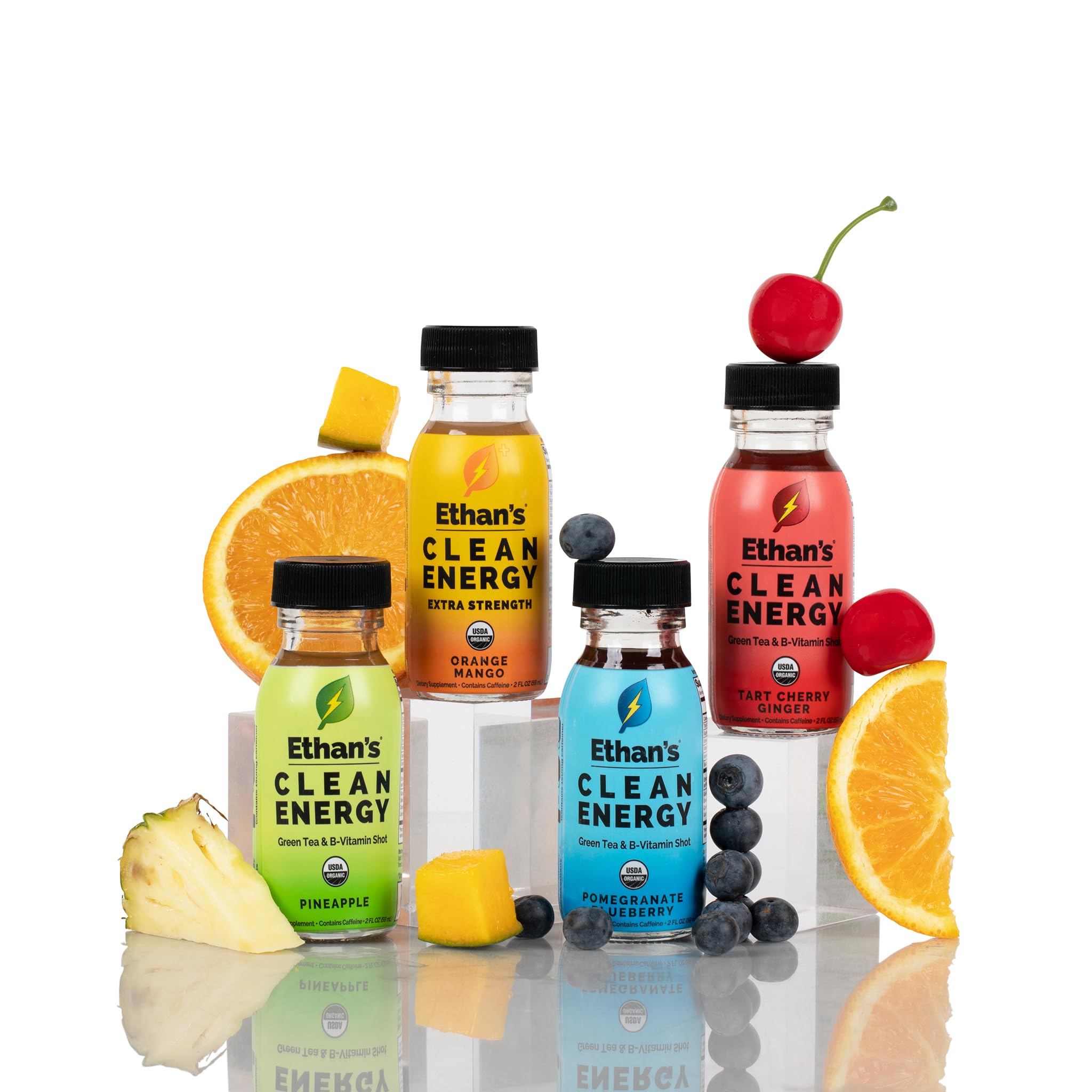 Ethan's visuals with pomegranate and blueberries emphasize natural flavor.