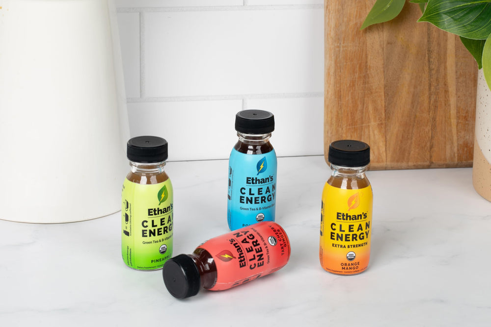 Ethan's ingredients list features green tea and guayusa for clean caffeine lift.