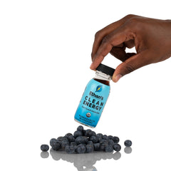 Ethan's Organic Clean Energy Shot label closeup emphasizes organic quality for healthy energy.