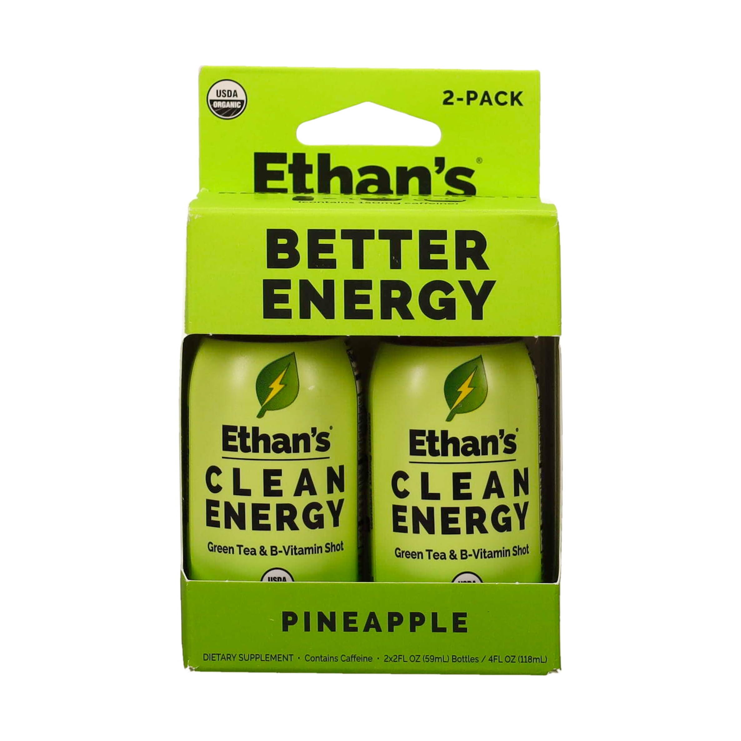 Ethan's Organic Clean Energy Shots pineapple bottle for portable focus boost.