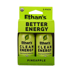 Ethan's Organic Clean Energy Shots pineapple bottle for portable focus boost.