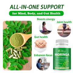 Etheray Moringa capsules in hand for on-the-go vitality.