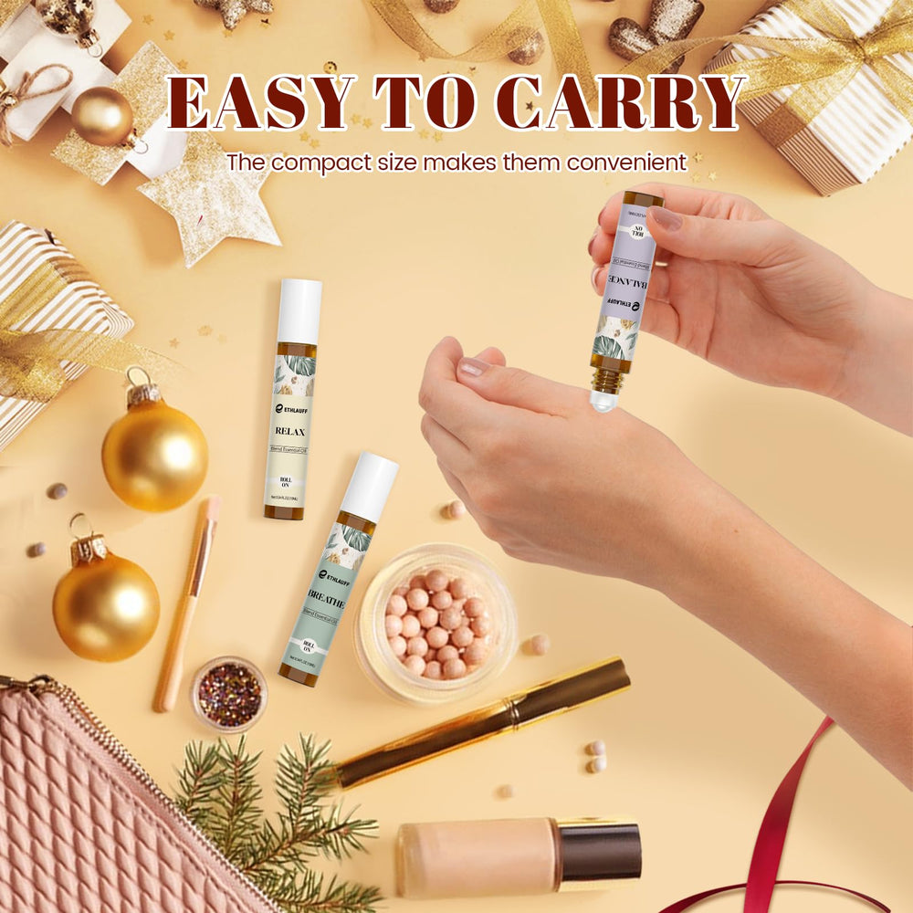Ethlauff Balance roll-on bottle for steady mood during busy days.