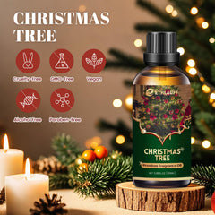 Ethlauff Christmas Tree essential oil in diffuser setup for cozy ambiance.