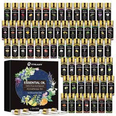Ethlauff 64-pack essential oil bottle display with diverse scents