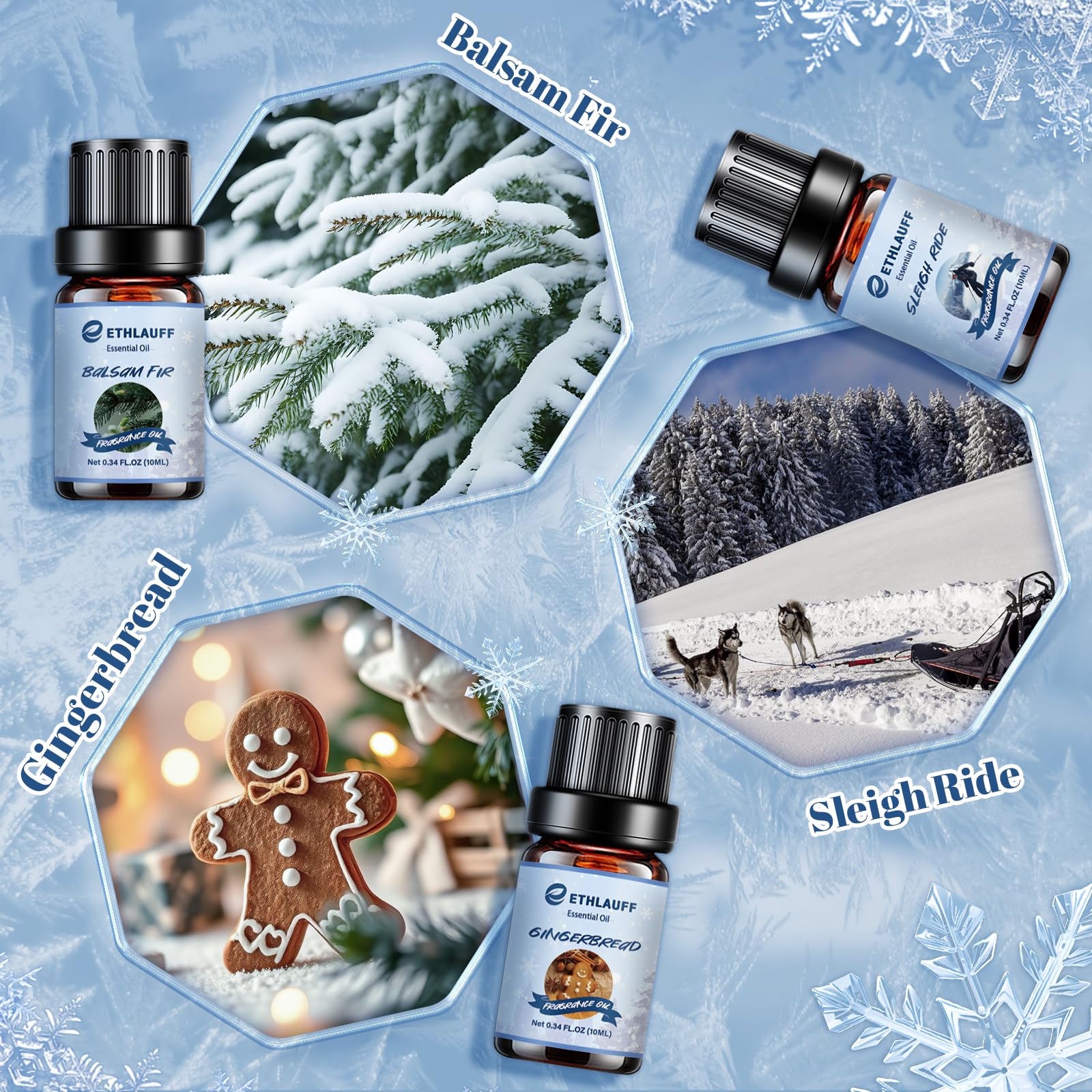 Ethlauff Essential Oils Winter Set sleigh ride bottle for festive ambiance