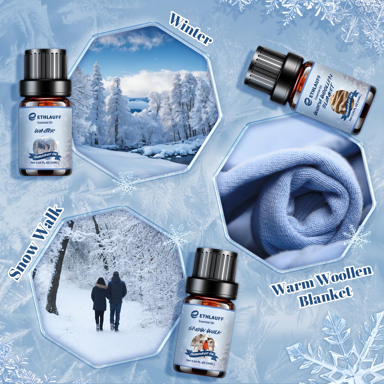 Ethlauff Essential Oils Winter Set snow walk bottle for crisp room aroma