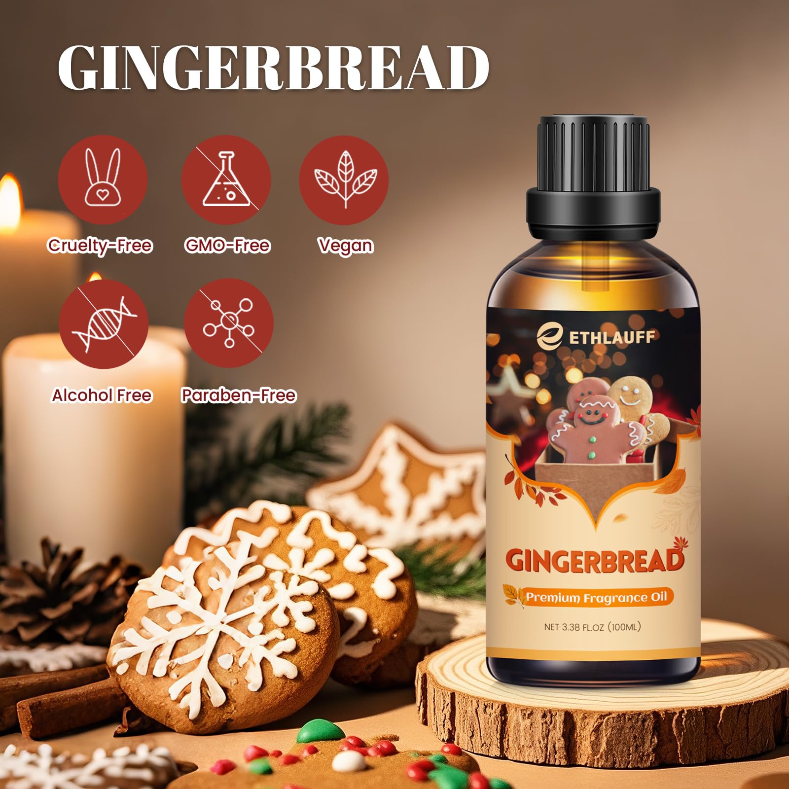 Ethlauff Gingerbread aroma in diffuser setup for warm holiday ambience
