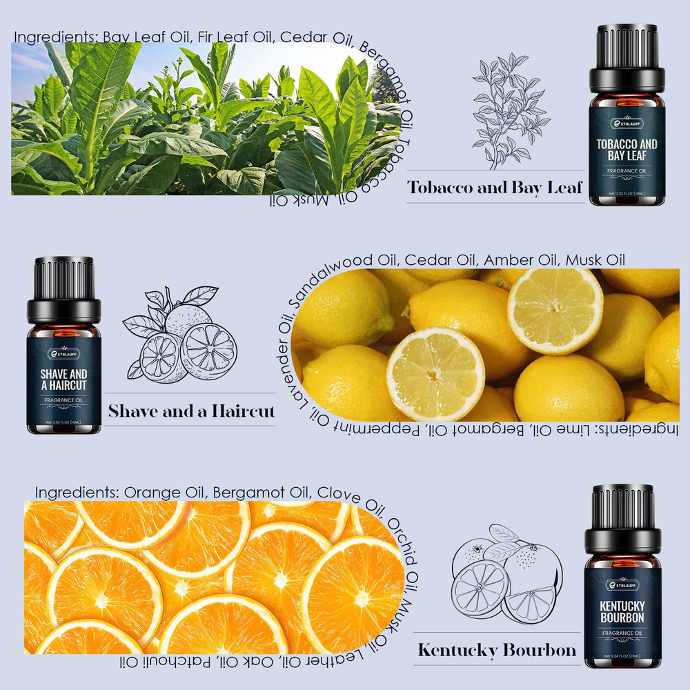 Ethlauff Men Essential Oils Set supports DIY candle and soap projects.