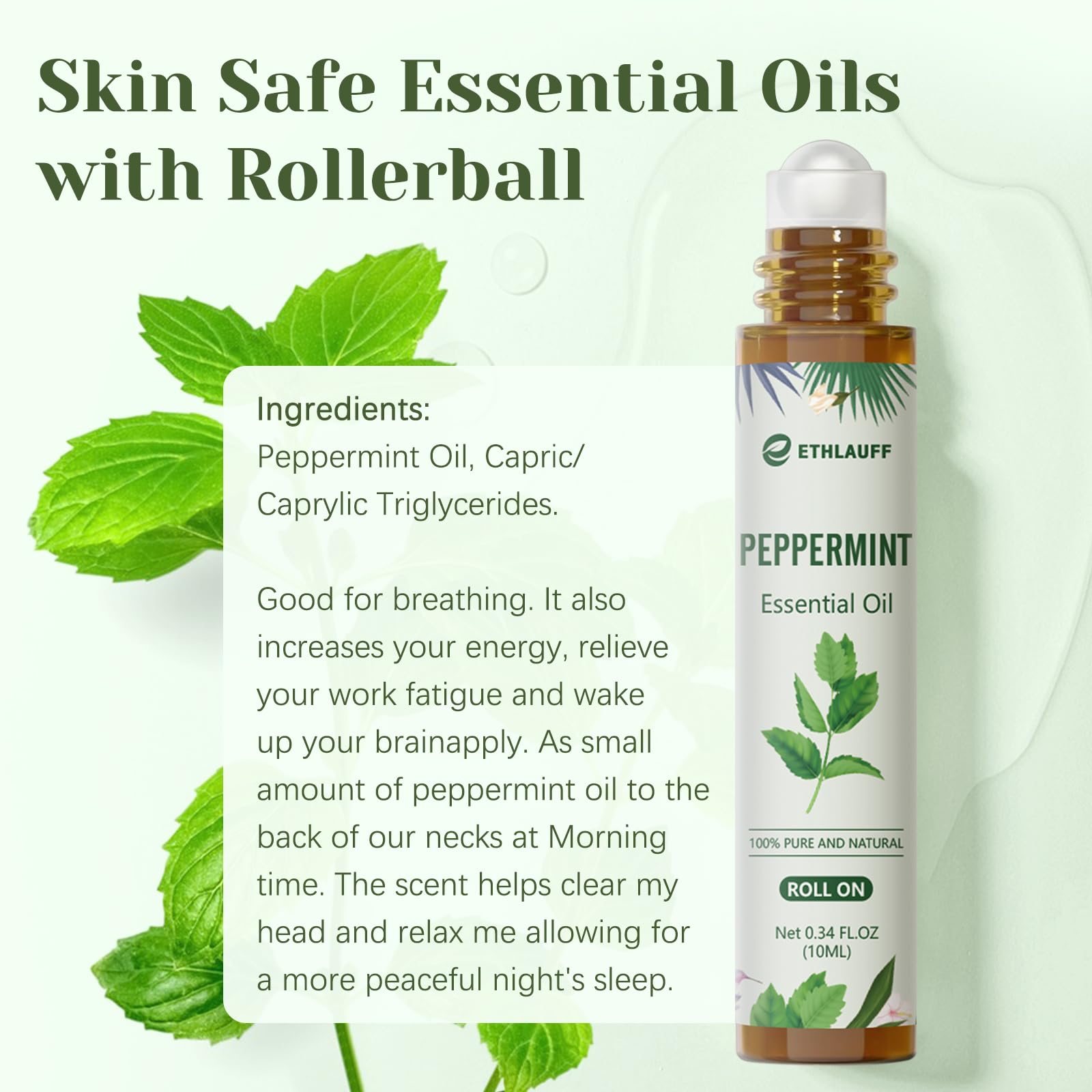 Ethlauff Roll-On Menta: etiqueta clara y producto pre-diluido seguro.