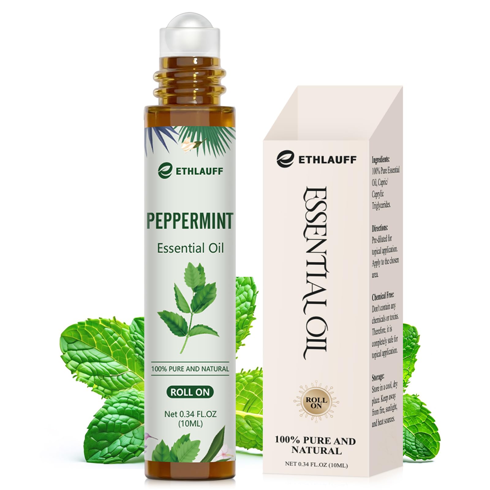 Ethlauff Roll-On Menta: frasco compacto para aromaterapia diaria.