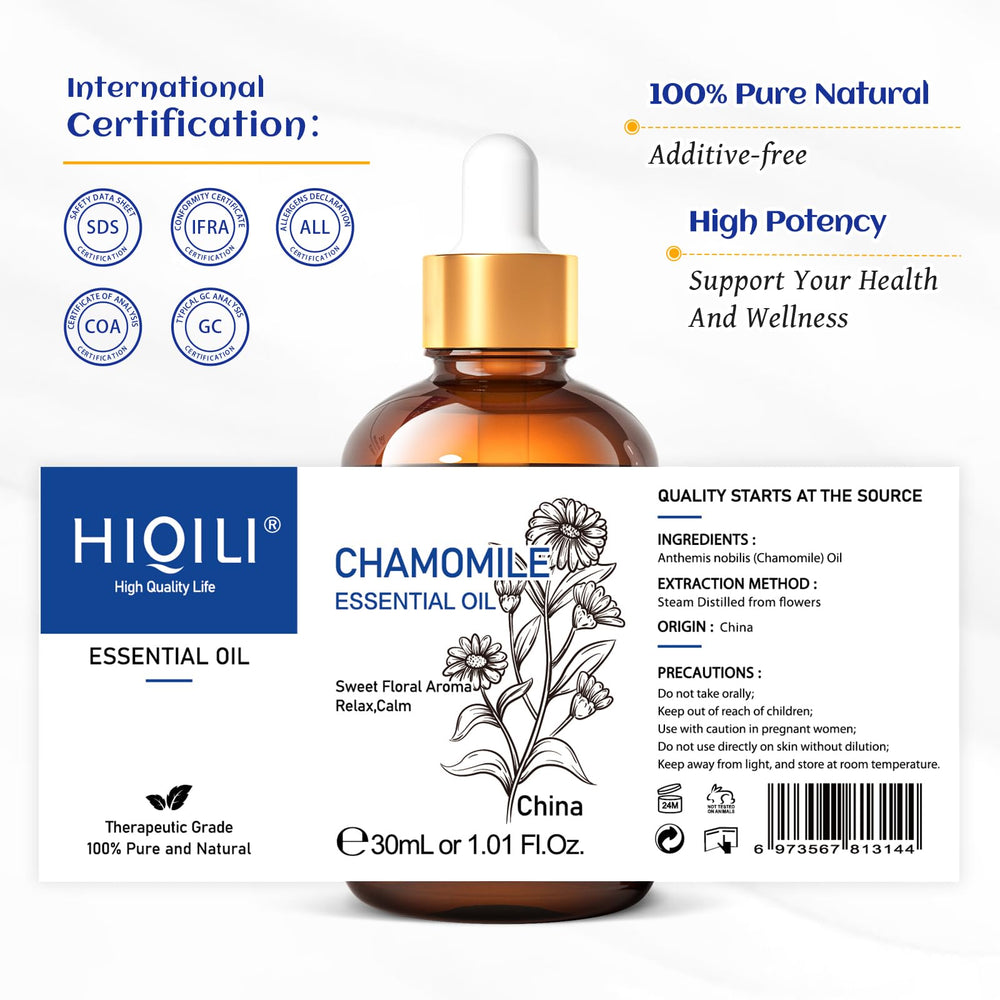 Etiqueta y empaque HIQILI Manzanilla para productos naturales de baño