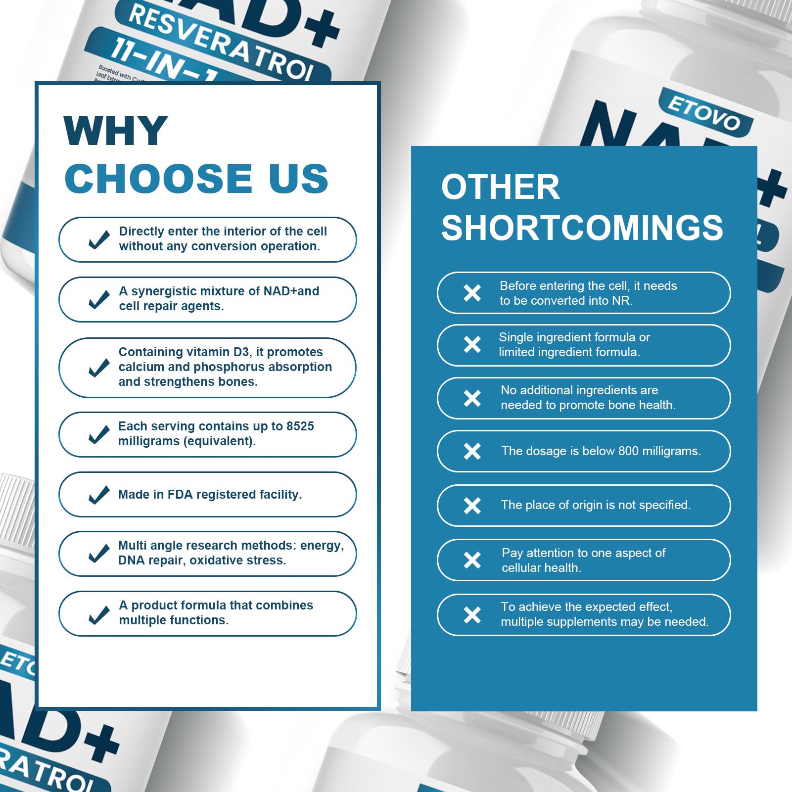 ETOVO NAD+ Plus capsules in hand for convenient daily supplementation.