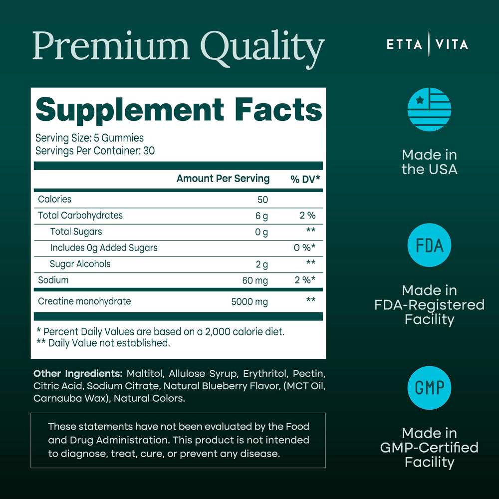 Etta Vita Creatine Gummies are vegan and gluten-free for inclusive diets