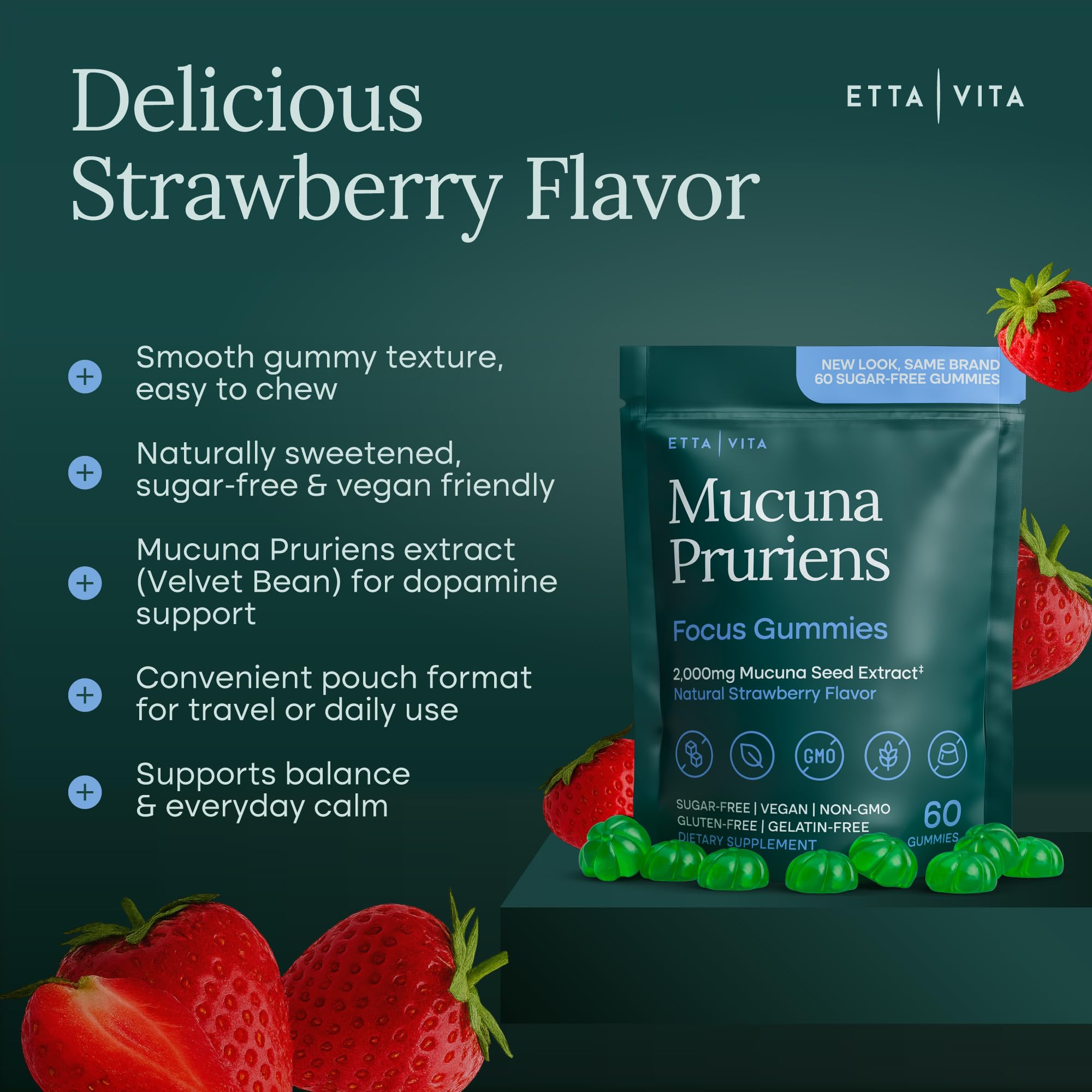 Etta Vita Dopamine Gummies closeup texture reveals chewy bite and natural flavor aroma.
