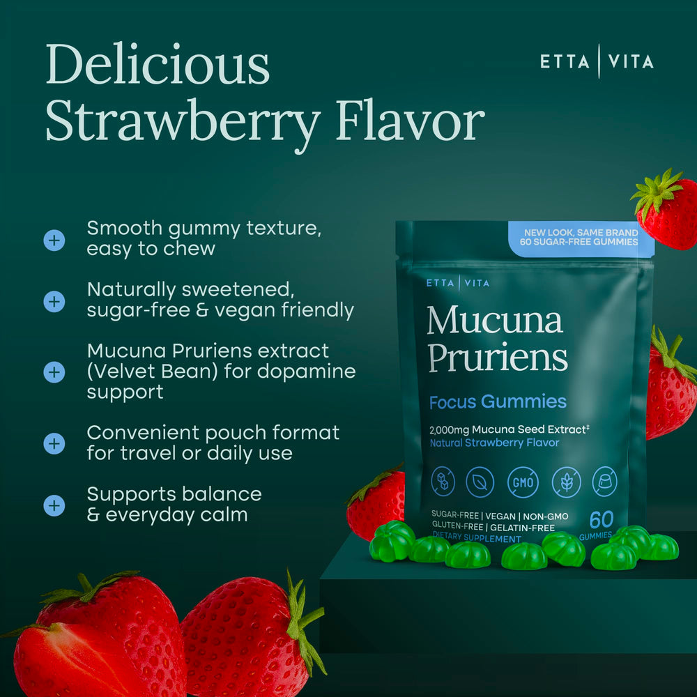 Etta Vita Dopamine Gummies closeup texture reveals chewy bite and natural flavor aroma.