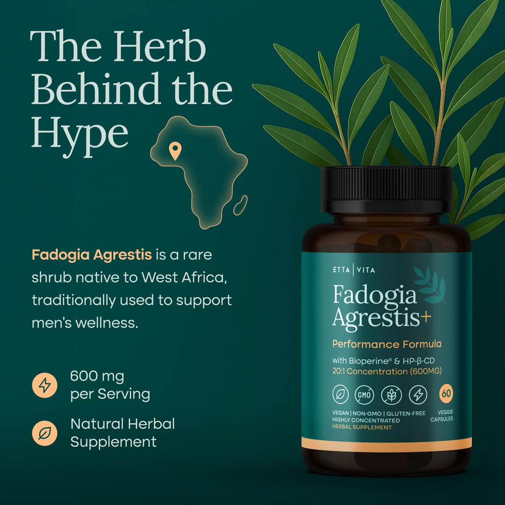 Etta Vita Fadogia bottle back showing supplement details for informed usage.