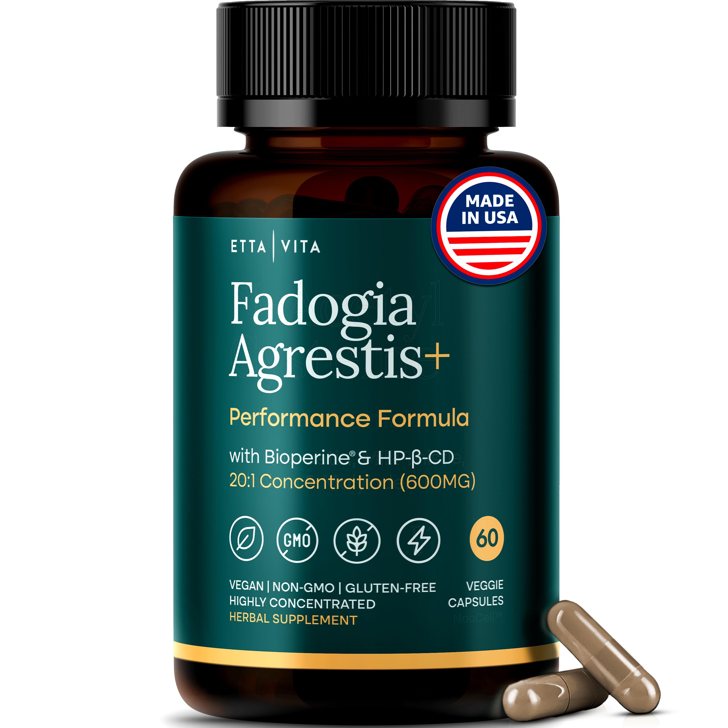 Etta Vita Fadogia bottle front with clean label, signaling natural energy support.