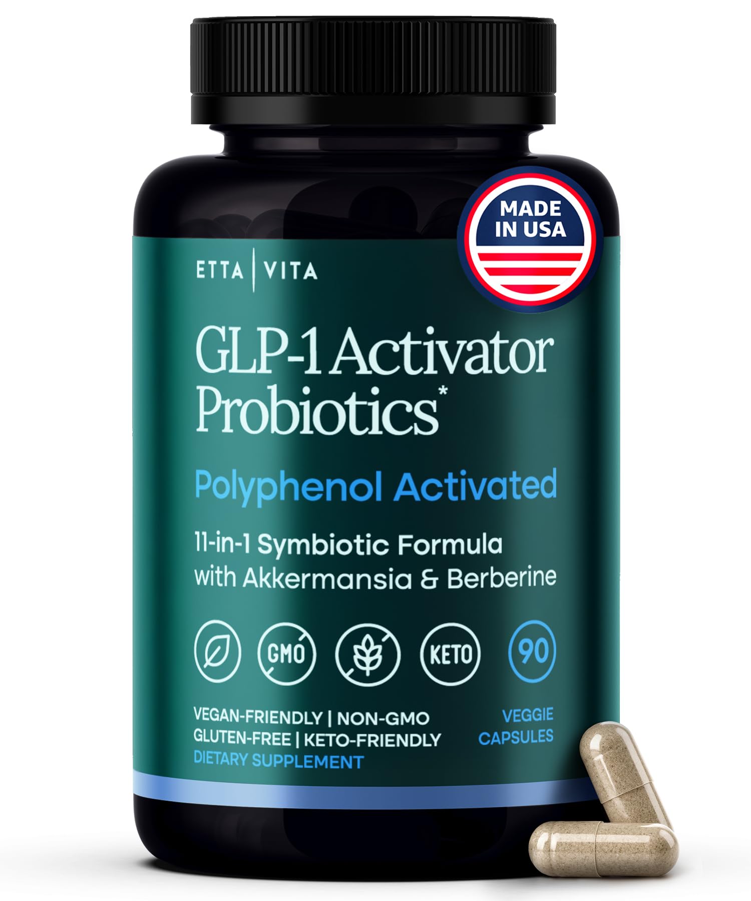 Etta Vita GLP-1 supplement bottle for daily use, highlighting appetite support.