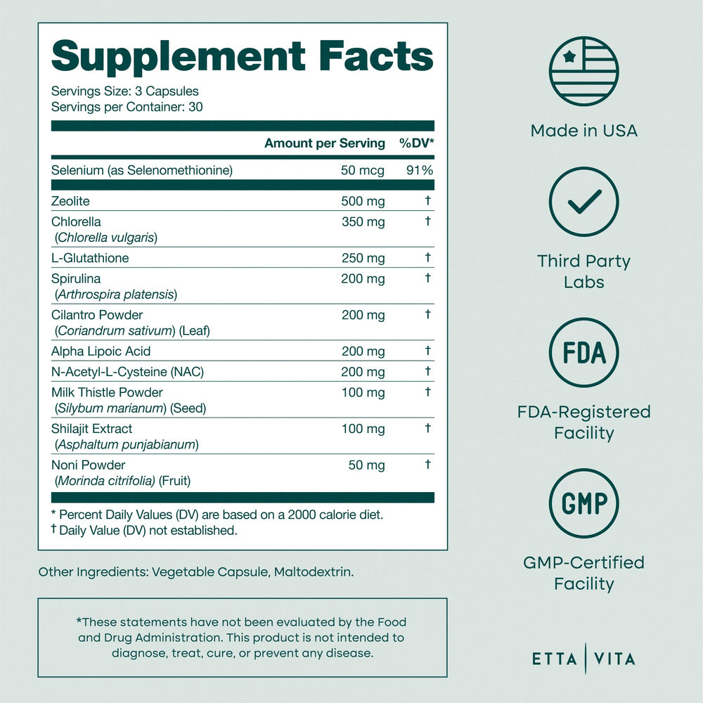 Etta Vita Liver Cleanse ingredients pack displays the 11-in-1 detox components.