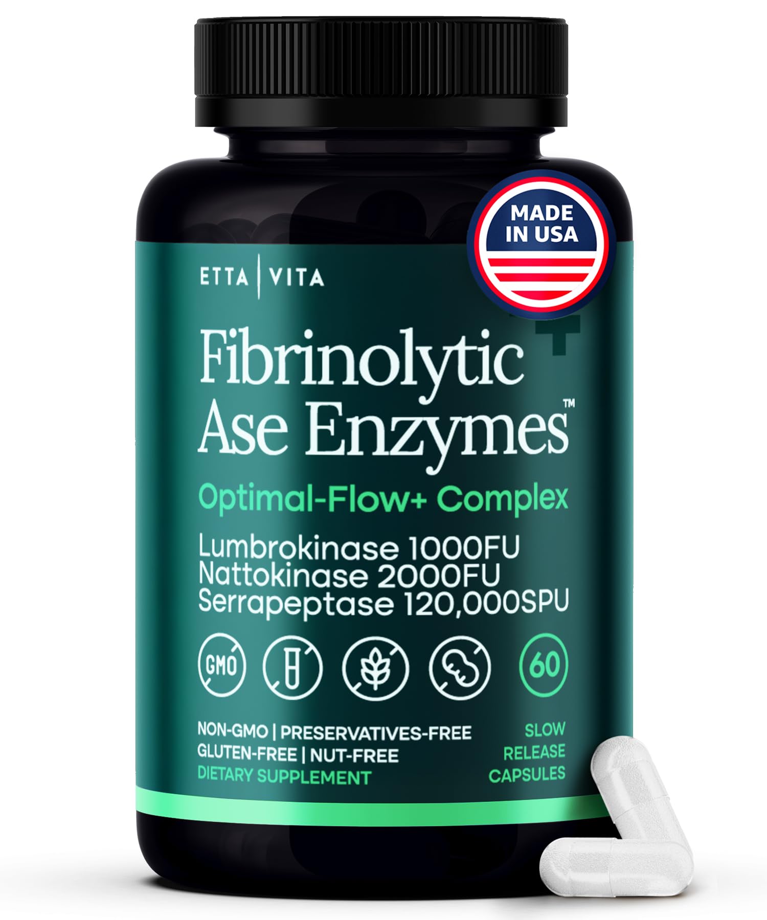 Etta Vita potent nattokinase 4000fu bottle for potential digestive support and detox potential.