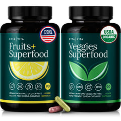 Etta Vita bottle with capsules and USDA Organic badge for daily plant-based nutrition.