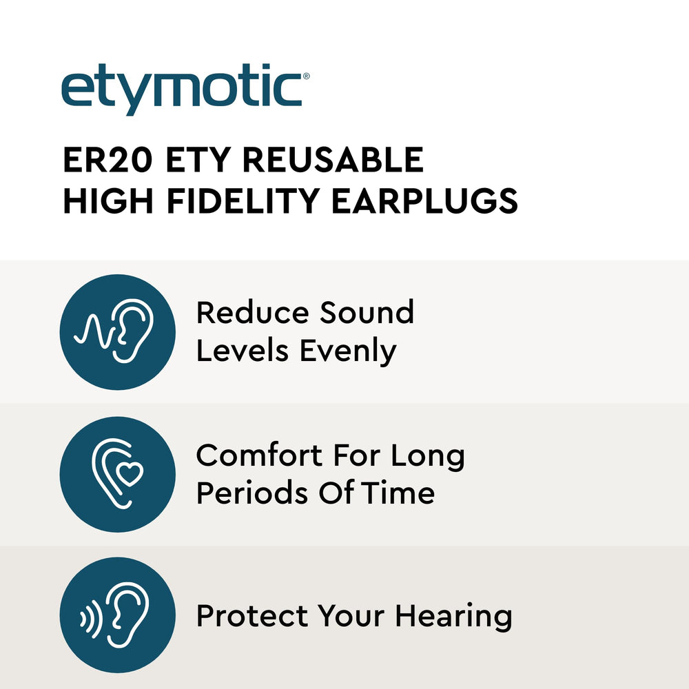 Etymotic ER20 earplugs stem design offers comfortable fit for extended wear.